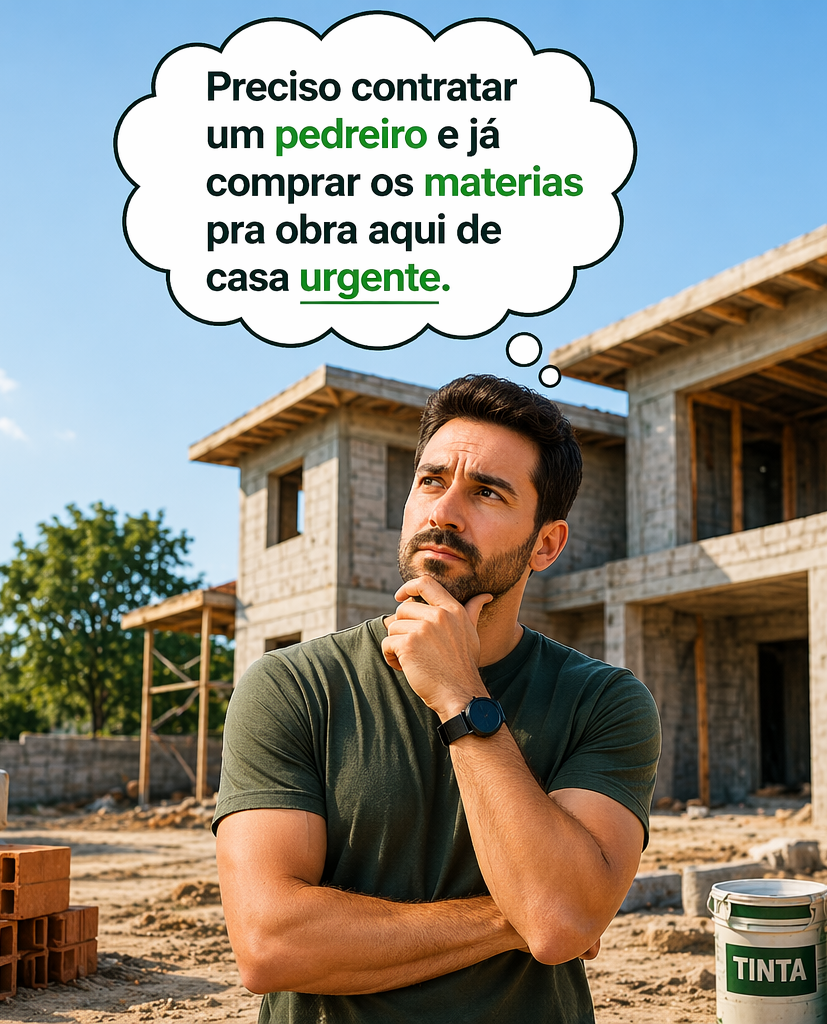 Dono de casa pensando em contratar pedreiro e comprar materiais para a obra
